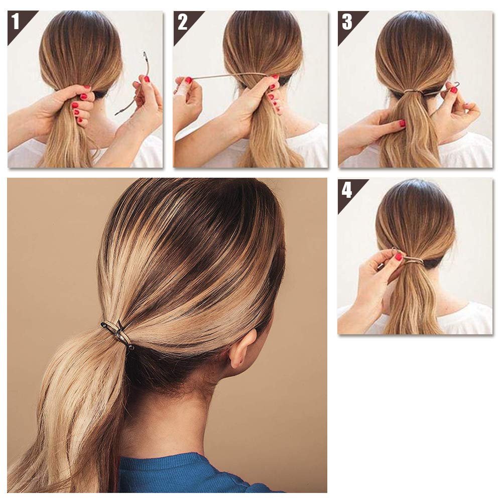 YBB 36 Pcs Ponytail Hooks Hair Clips, Elastic Hair Ties Ponytail Holders for Women Hair Styling (Black, Brown and Gold) - görsel 9