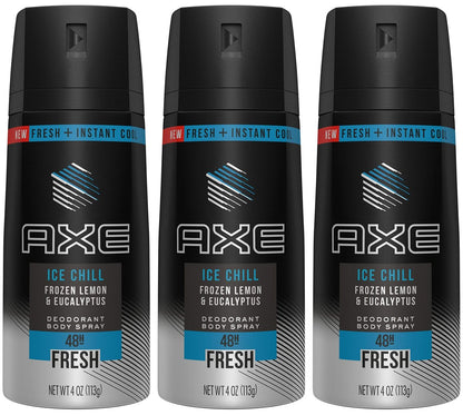 Axe Ice Chill Deodorant Body Spray – Frozen Lemon & Eucalyptus – 4 oz (Pack of 3) Avelisse