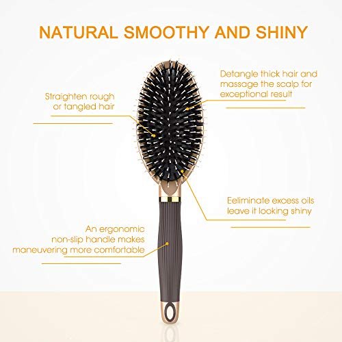 LYLFL Heetly Hair Brush - Nylon & Boar Bristle Brush for Thick, Thin, Curly, Straight, Wet & Dry Hair - Travel Hairbrush for Women, Men & Kids (Gold) - görsel 4