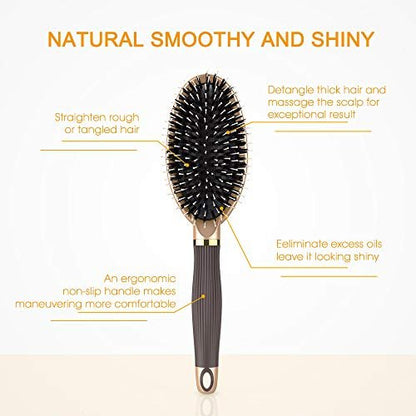 LYLFL Heetly Hair Brush - Nylon & Boar Bristle Brush for Thick, Thin, Curly, Straight, Wet & Dry Hair - Travel Hairbrush for Women, Men & Kids (Gold)