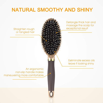 LYLFL Heetly Hair Brush - Nylon & Boar Bristle Brush for Thick, Thin, Curly, Straight, Wet & Dry Hair - Travel Hairbrush for Women, Men & Kids (Gold)
