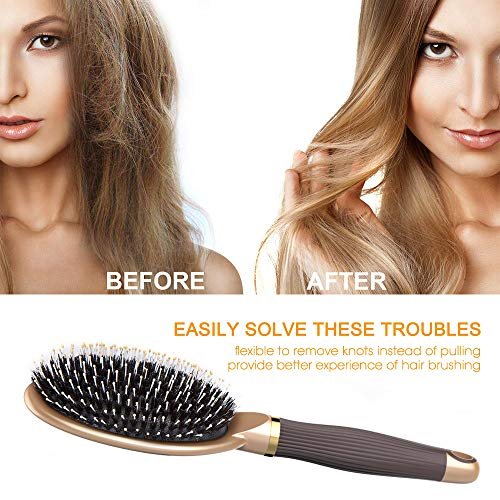 LYLFL Heetly Hair Brush - Nylon & Boar Bristle Brush for Thick, Thin, Curly, Straight, Wet & Dry Hair - Travel Hairbrush for Women, Men & Kids (Gold) - görsel 10