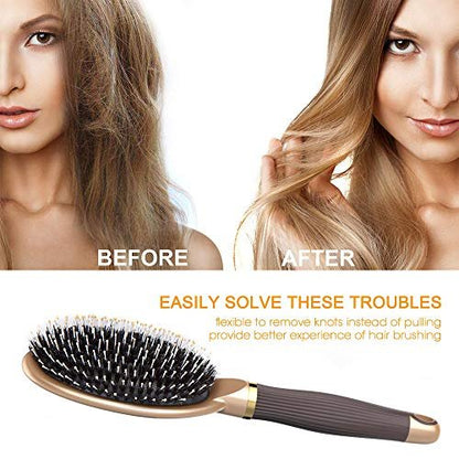 LYLFL Heetly Hair Brush - Nylon & Boar Bristle Brush for Thick, Thin, Curly, Straight, Wet & Dry Hair - Travel Hairbrush for Women, Men & Kids (Gold)