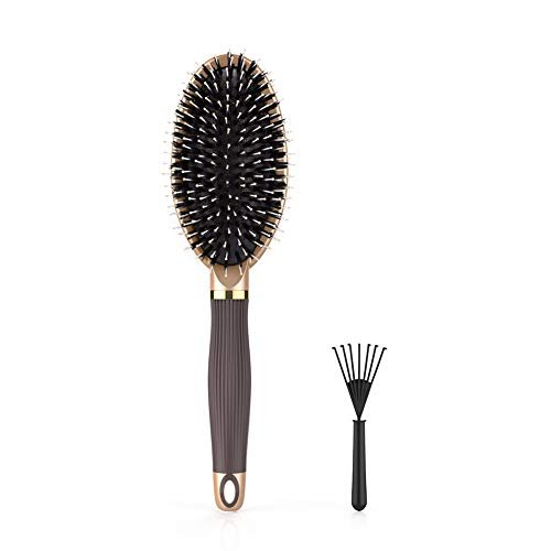 LYLFL Heetly Hair Brush - Nylon & Boar Bristle Brush for Thick, Thin, Curly, Straight, Wet & Dry Hair - Travel Hairbrush for Women, Men & Kids (Gold) - görsel 2