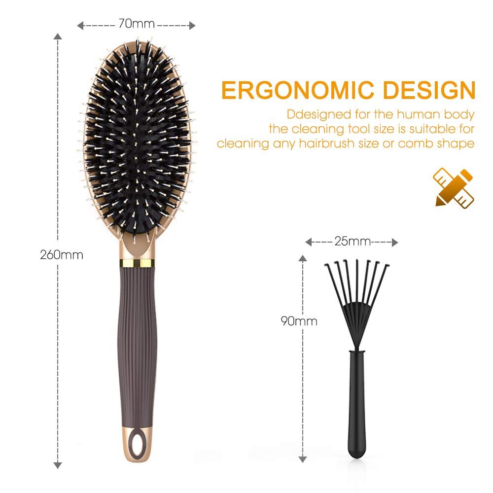LYLFL Heetly Hair Brush - Nylon & Boar Bristle Brush for Thick, Thin, Curly, Straight, Wet & Dry Hair - Travel Hairbrush for Women, Men & Kids (Gold) - görsel 11