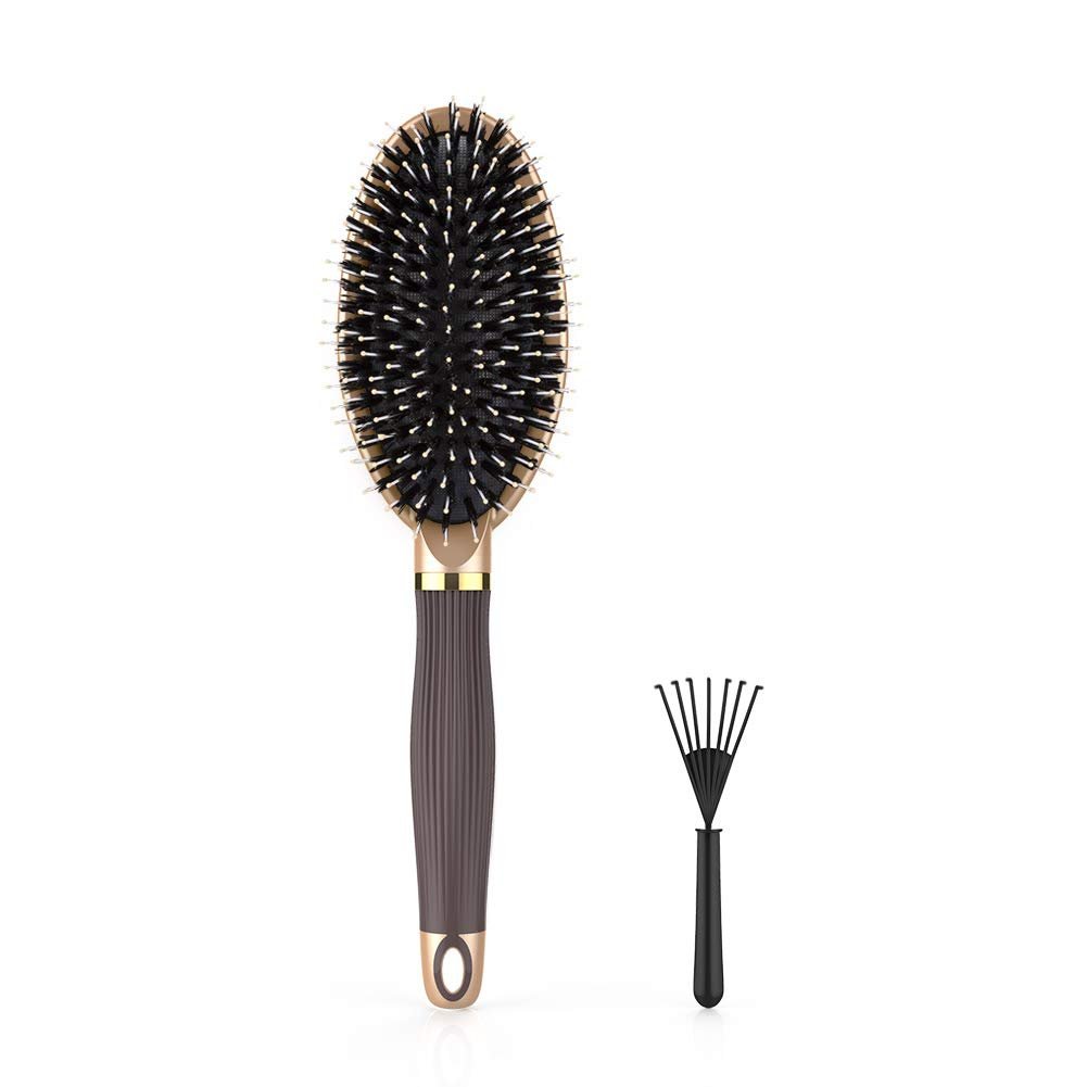 LYLFL Heetly Hair Brush - Nylon & Boar Bristle Brush for Thick, Thin, Curly, Straight, Wet & Dry Hair - Travel Hairbrush for Women, Men & Kids (Gold) - görsel 1