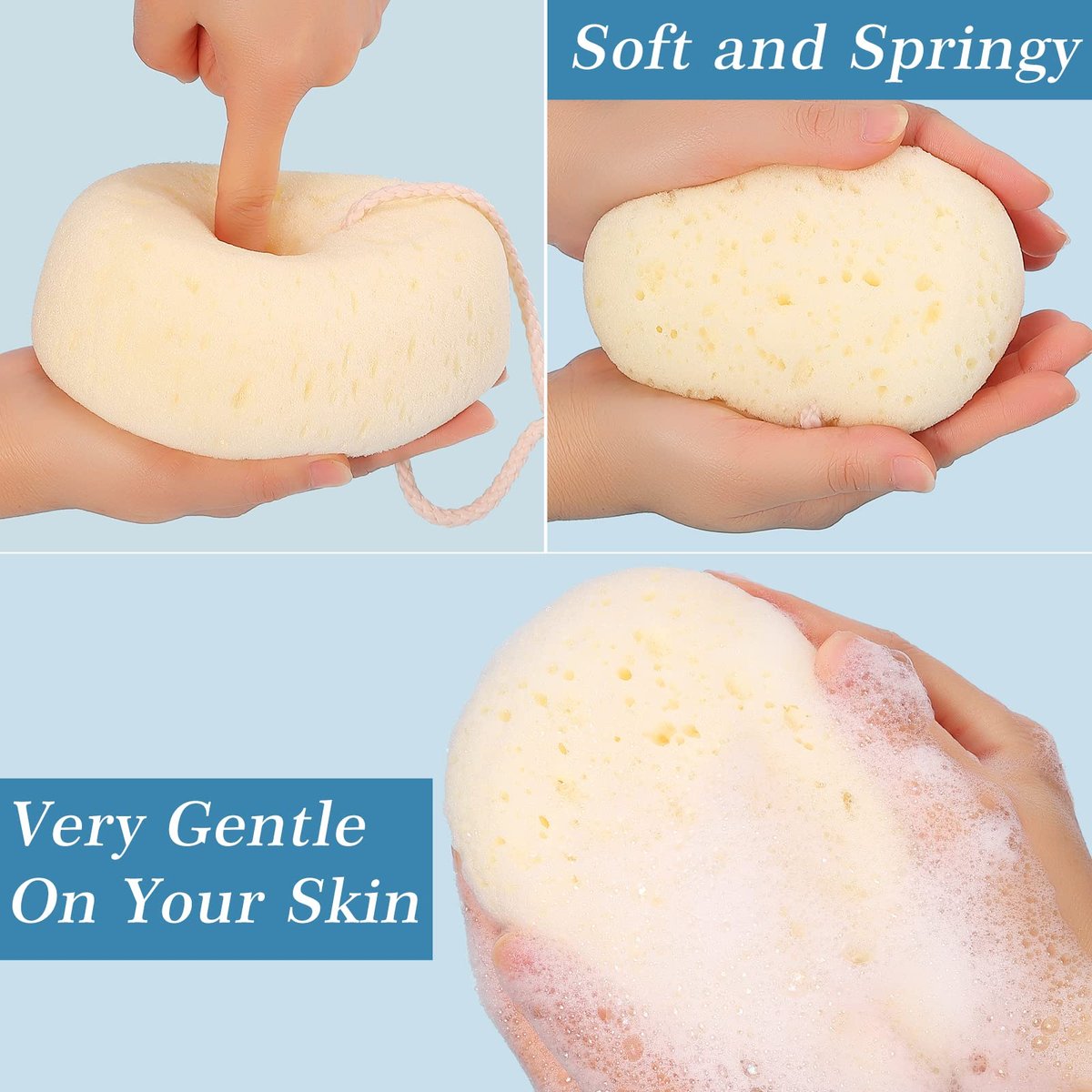KECUCO 3-Pack Large Bath Sponges - Body Wash Loofah for Women, Men & Teens - Exfoliating Shower Poufs with 3 Colors - görsel 5