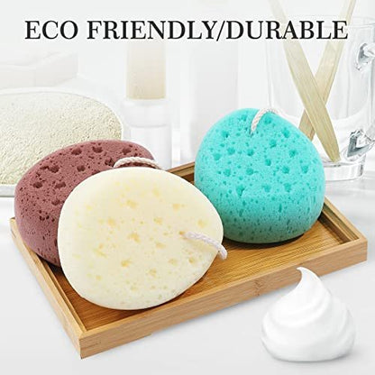 KECUCO 3-Pack Large Bath Sponges - Body Wash Loofah for Women, Men & Teens - Exfoliating Shower Poufs with 3 Colors