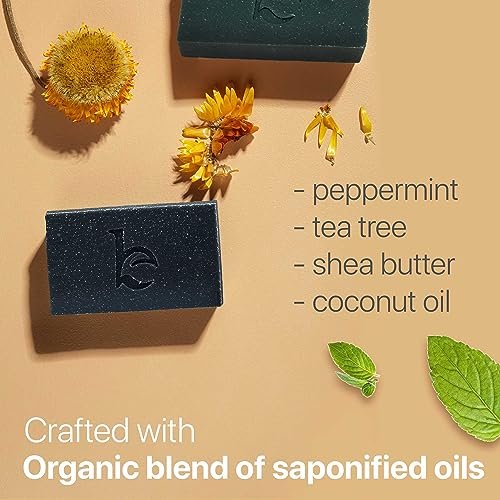 Beauty by Earth Peppermint Tea Tree Charcoal Facial Bar Soap - Natural & Organic Face Wash for Acne, Eczema, Psoriasis - Detoxifying Black Soap for Oily & Sensitive Skin (4 oz) Avelisse