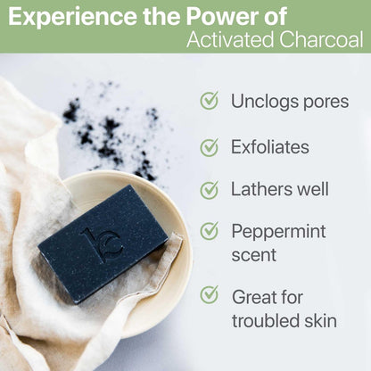 Beauty by Earth Peppermint Tea Tree Charcoal Facial Bar Soap - Natural & Organic Face Wash for Acne, Eczema, Psoriasis - Detoxifying Black Soap for Oily & Sensitive Skin (4 oz) Avelisse