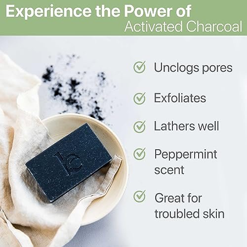 Beauty by Earth Peppermint Tea Tree Charcoal Facial Bar Soap - Natural & Organic Face Wash for Acne, Eczema, Psoriasis - Detoxifying Black Soap for Oily & Sensitive Skin (4 oz) Avelisse