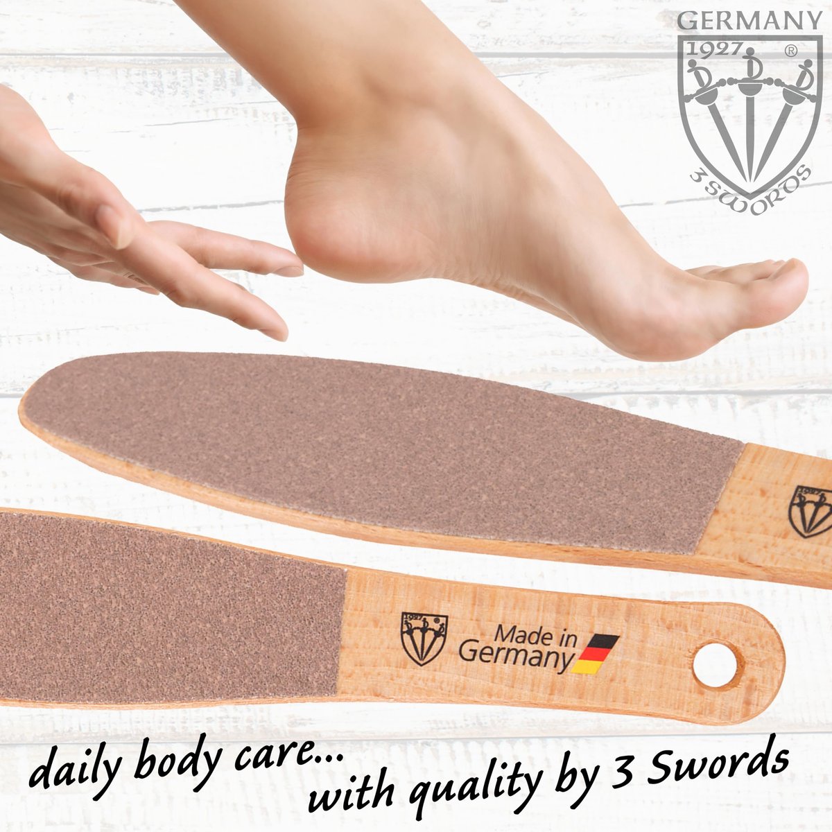 3 Swords Germany Premium Foot File – Natural Beech Wood, Dual-Sided for Smooth & Rough Callus Removal, Made in Germany Avelisse