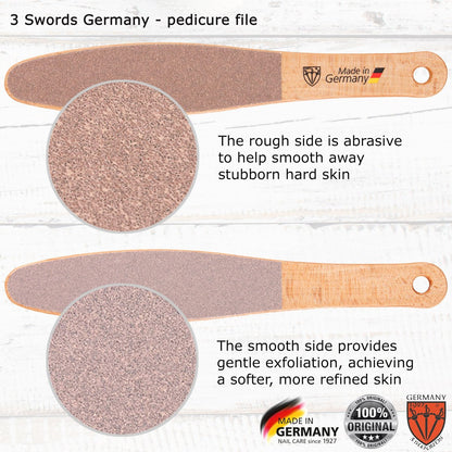 3 Swords Germany Premium Foot File – Natural Beech Wood, Dual-Sided for Smooth & Rough Callus Removal, Made in Germany Avelisse