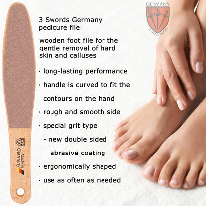 3 Swords Germany Premium Foot File – Natural Beech Wood, Dual-Sided for Smooth & Rough Callus Removal, Made in Germany Avelisse