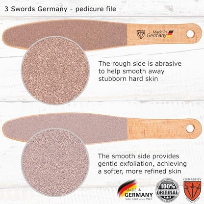 3 Swords Germany Premium Foot File – Natural Beech Wood, Dual-Sided for Smooth & Rough Callus Removal, Made in Germany Avelisse