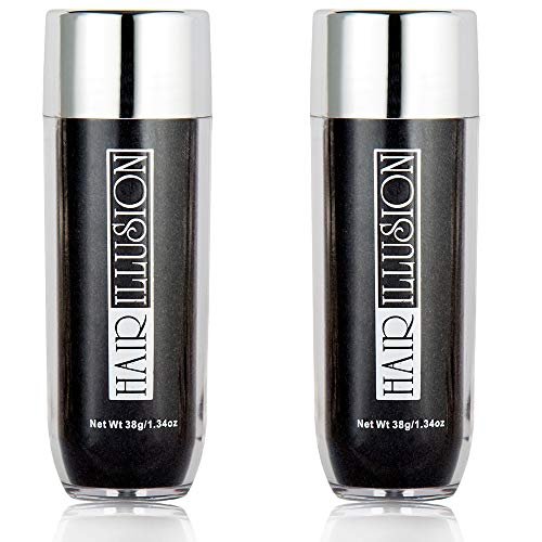 Hair Illusion Black Real Hair Fibers for Thinning Hair – 100% Natural Texture, Non-Synthetic – Bald Spot Cover Up for Women & Men – 38 Gram (Pack of 2) Avelisse