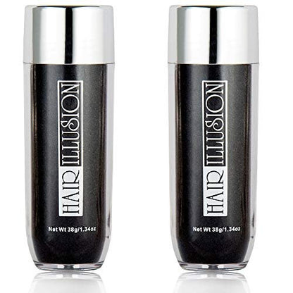 Hair Illusion Black Real Hair Fibers for Thinning Hair – 100% Natural Texture, Non-Synthetic – Bald Spot Cover Up for Women & Men – 38 Gram (Pack of 2) Avelisse