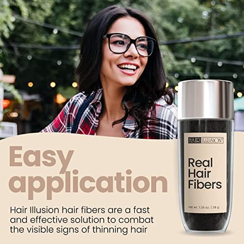 Hair Illusion Black Real Hair Fibers for Thinning Hair – 100% Natural Texture, Non-Synthetic – Bald Spot Cover Up for Women & Men – 38 Gram (Pack of 2) Avelisse