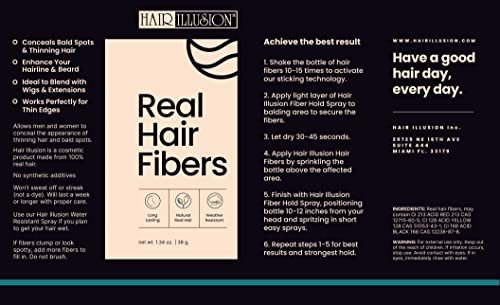 Hair Illusion Black Real Hair Fibers for Thinning Hair – 100% Natural Texture, Non-Synthetic – Bald Spot Cover Up for Women & Men – 38 Gram (Pack of 2) Avelisse