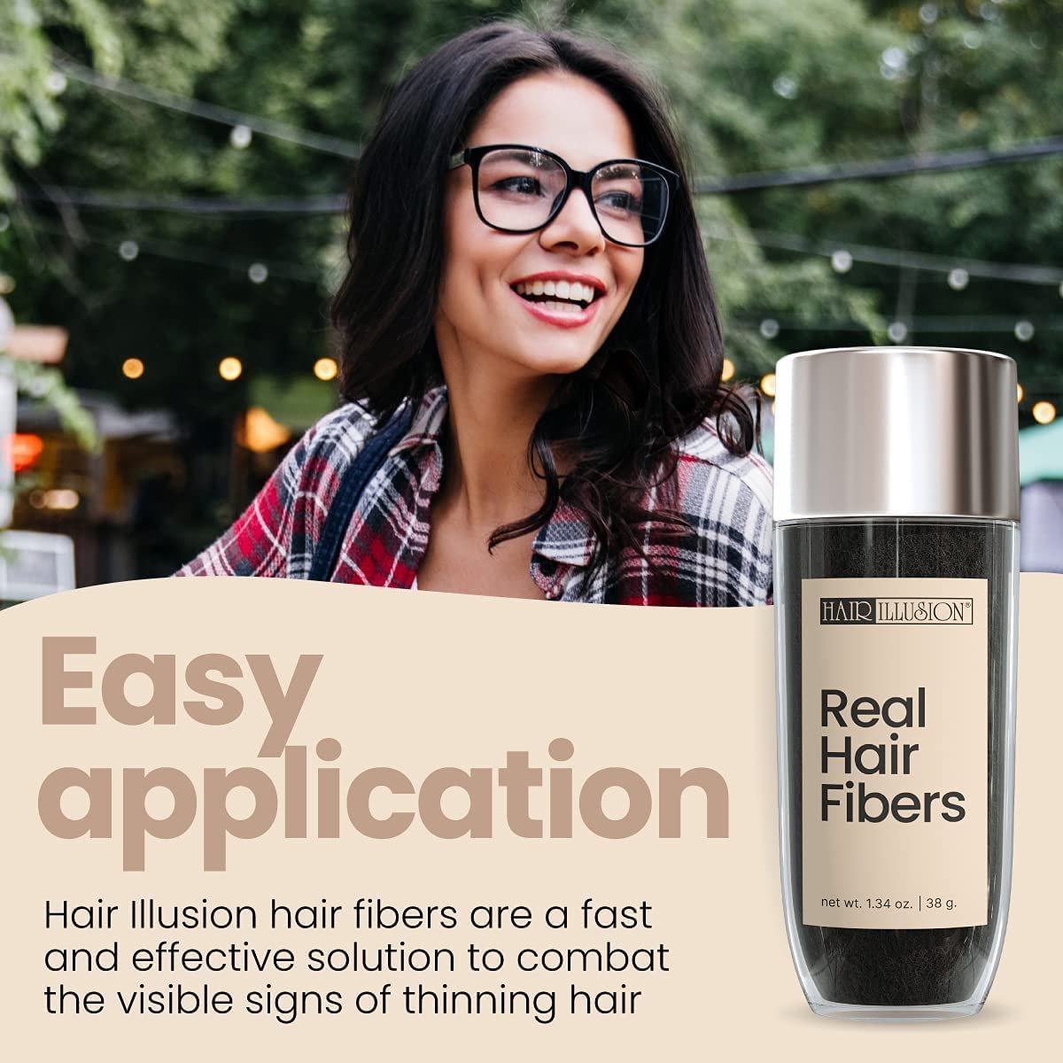 Hair Illusion Black Real Hair Fibers for Thinning Hair – 100% Natural Texture, Non-Synthetic – Bald Spot Cover Up for Women & Men – 38 Gram (Pack of 2) Avelisse