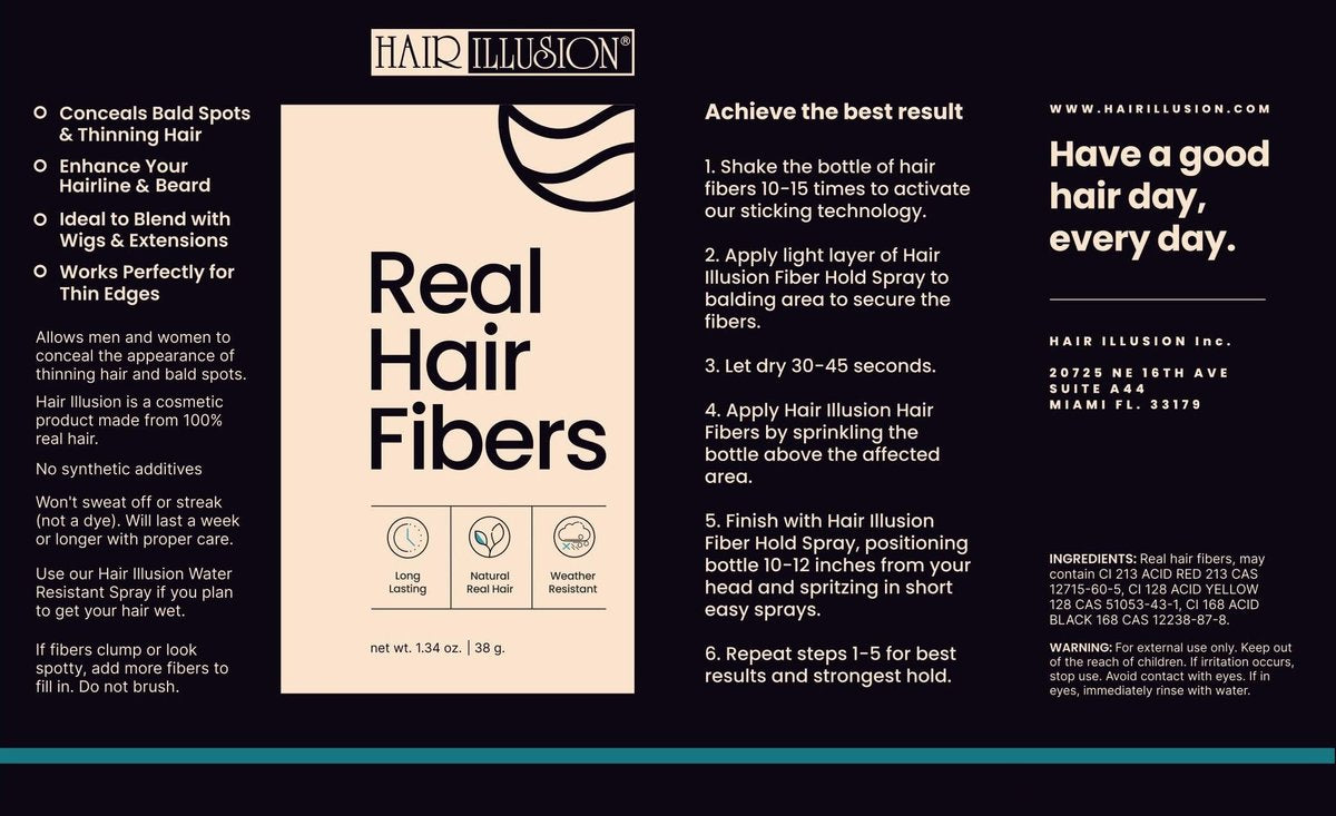 Hair Illusion Black Real Hair Fibers for Thinning Hair – 100% Natural Texture, Non-Synthetic – Bald Spot Cover Up for Women & Men – 38 Gram (Pack of 2) Avelisse