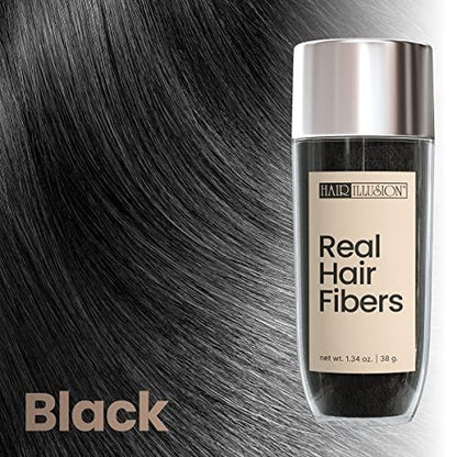 Hair Illusion Black Real Hair Fibers for Thinning Hair – 100% Natural Texture, Non-Synthetic – Bald Spot Cover Up for Women & Men – 38 Gram (Pack of 2) Avelisse