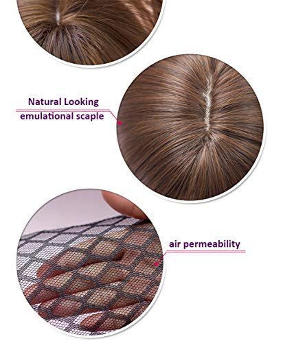 LXUE Curly Hair Topper with Bangs for Women – 10" Light Brown Synthetic Clip-In Hairpiece for Thinning Hair - görsel 6