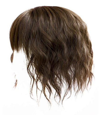 LXUE Curly Hair Topper with Bangs for Women – 10" Light Brown Synthetic Clip-In Hairpiece for Thinning Hair