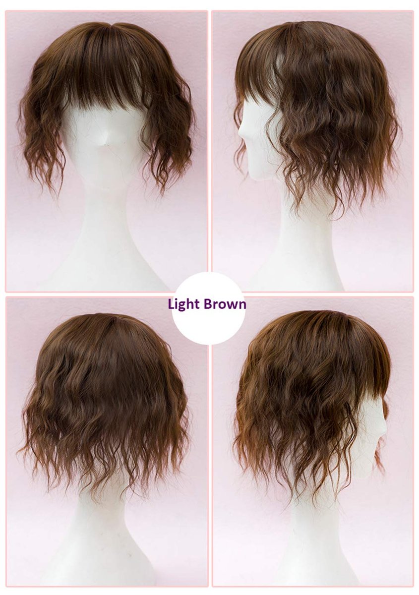 LXUE Curly Hair Topper with Bangs for Women – 10" Light Brown Synthetic Clip-In Hairpiece for Thinning Hair - görsel 3