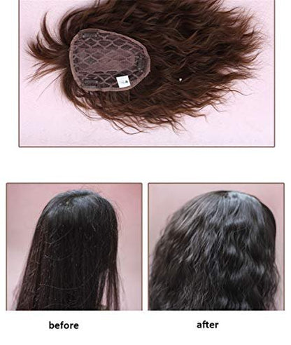 LXUE Curly Hair Topper with Bangs for Women – 10" Light Brown Synthetic Clip-In Hairpiece for Thinning Hair