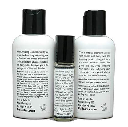 Lilac & Gooseberry Gift Set | Perfume with Travel Size Lotion and Body Wash | Yennefer Scent of a Sorceress by Bella Des Natural Beauty
