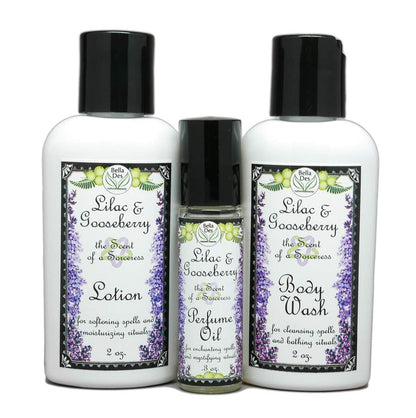 Lilac & Gooseberry Gift Set | Perfume with Travel Size Lotion and Body Wash | Yennefer Scent of a Sorceress by Bella Des Natural Beauty