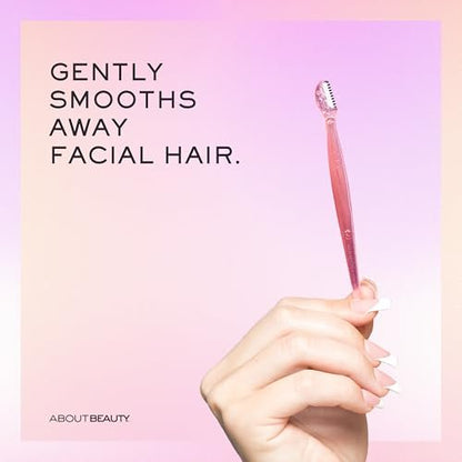 About Face Facial Razor & Eyebrow Shaper (3 Ct) - Removes Peach Fuzz & Shapes Eyebrows - Stainless Steel, Pink