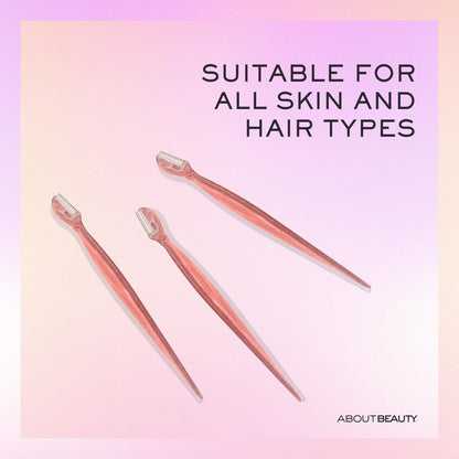 About Face Facial Razor & Eyebrow Shaper (3 Ct) - Removes Peach Fuzz & Shapes Eyebrows - Stainless Steel, Pink