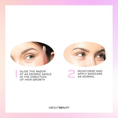About Face Facial Razor & Eyebrow Shaper (3 Ct) - Removes Peach Fuzz & Shapes Eyebrows - Stainless Steel, Pink