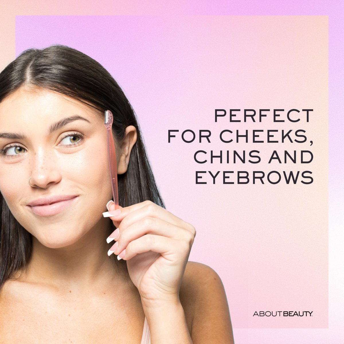About Face Facial Razor & Eyebrow Shaper (3 Ct) - Removes Peach Fuzz & Shapes Eyebrows - Stainless Steel, Pink - görsel 5