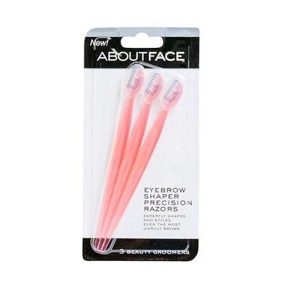 About Face Facial Razor & Eyebrow Shaper (3 Ct) - Removes Peach Fuzz & Shapes Eyebrows - Stainless Steel, Pink