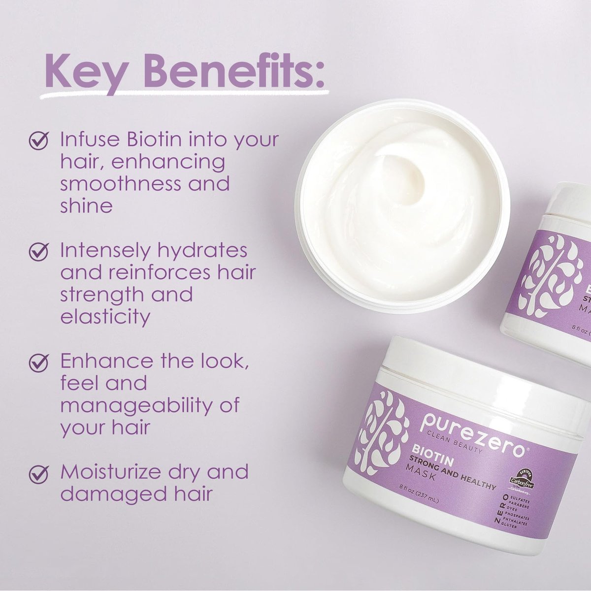 PureZero Biotin Strengthening Hair Mask 8 oz – Nourishing, Moisturizing, & Repairing for Stronger, Healthier Hair - görsel 3