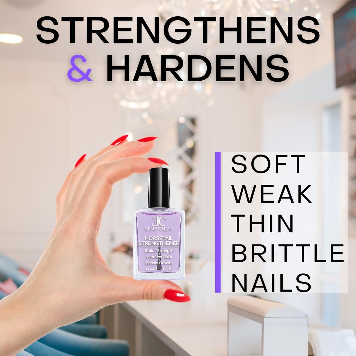 Ellie Chase Horsetail Nail Strengthener & Growth Treatment – Clear Formula, 0.5 oz – Repair Splits, Breaks, Thin, Weak, Chipped, Damaged, Cracked, Peeling Nails – Grow Strong, Hard, Thicker Nails - görsel 9