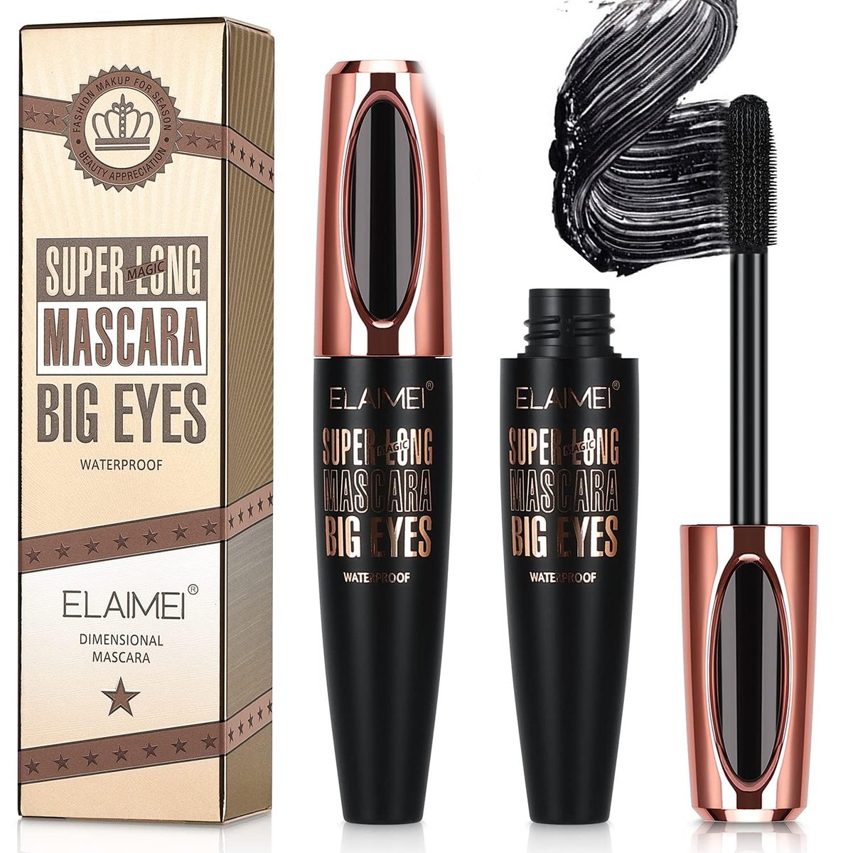 2-Pack SKINOSM 4D Silk Fiber Lash Mascara – Natural Waterproof Volume & Length for Sensitive Eyes - görsel 1