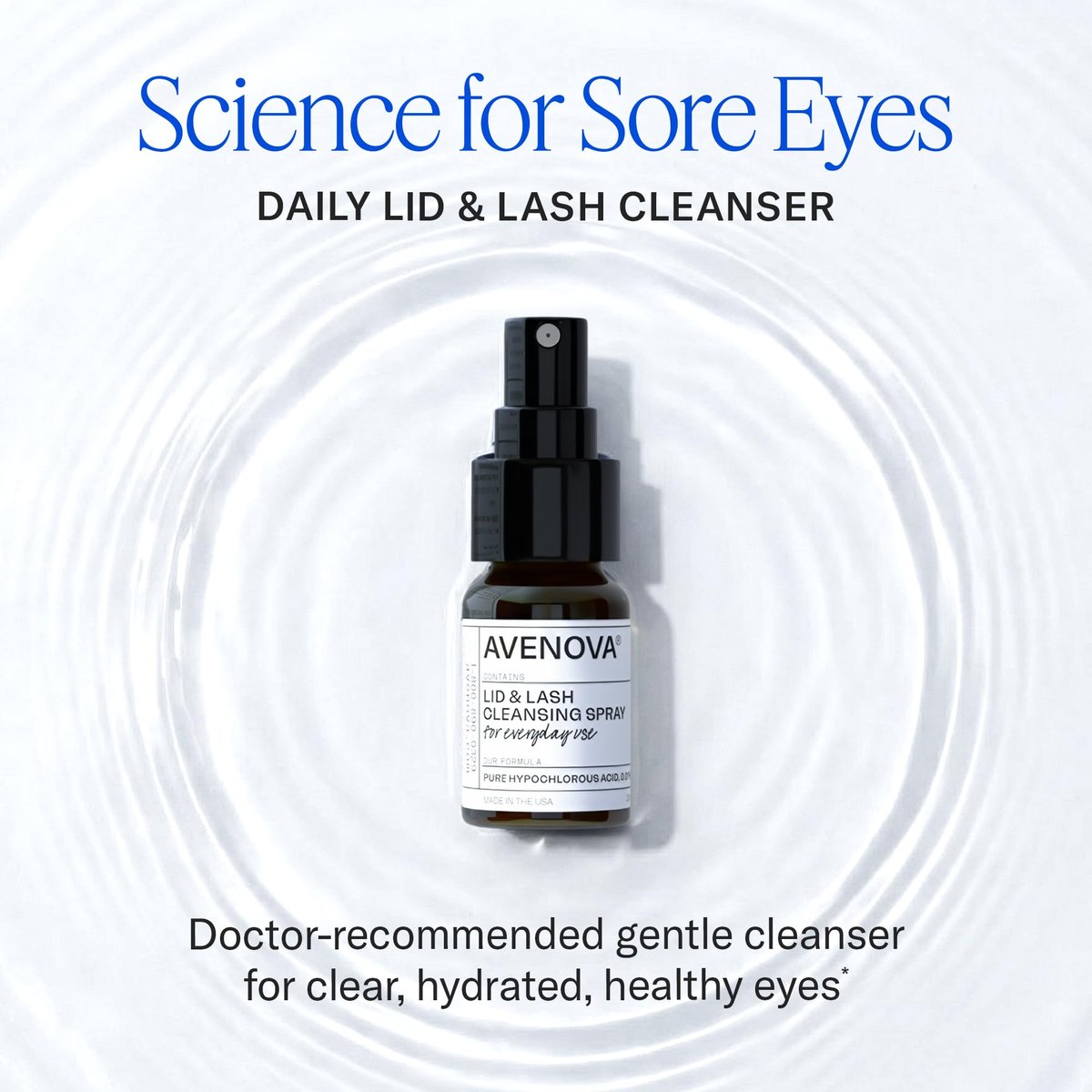 Avenova Eyelid and Eyelash Cleanser Spray - 20ml - Gentle Hypochlorous Acid for Eye Irritation Relief Avelisse