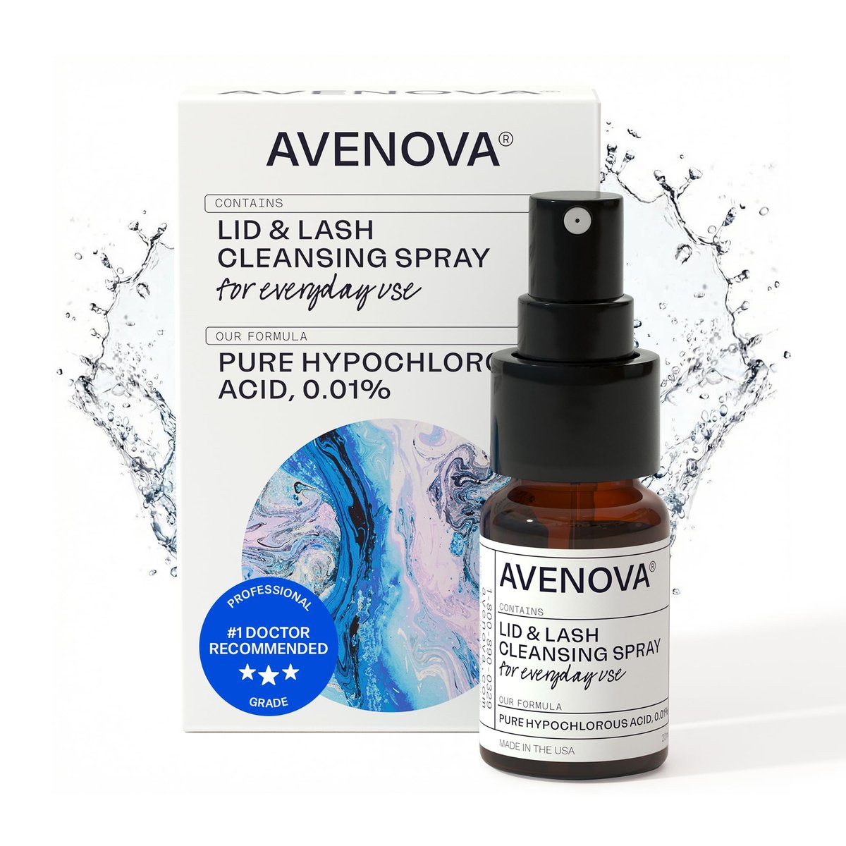 Avenova Eyelid and Eyelash Cleanser Spray - 20ml - Gentle Hypochlorous Acid for Eye Irritation Relief Avelisse