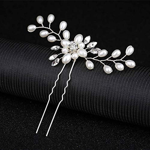 inSowni 30-Piece Silver Wedding Bridal Hair Side Combs & U-Shaped Hair Pins Set with Rhinestone Pearl Baby Breath White Flower Decorations Avelisse