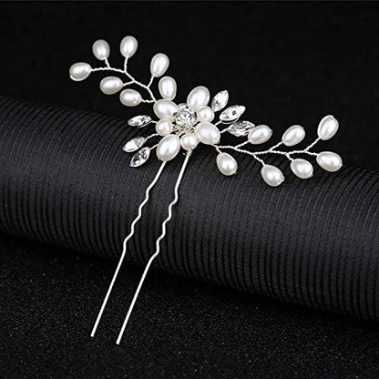 inSowni 30-Piece Silver Wedding Bridal Hair Side Combs & U-Shaped Hair Pins Set with Rhinestone Pearl Baby Breath White Flower Decorations Avelisse