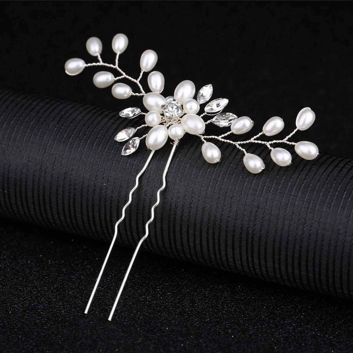 inSowni 30-Piece Silver Wedding Bridal Hair Side Combs & U-Shaped Hair Pins Set with Rhinestone Pearl Baby Breath White Flower Decorations Avelisse