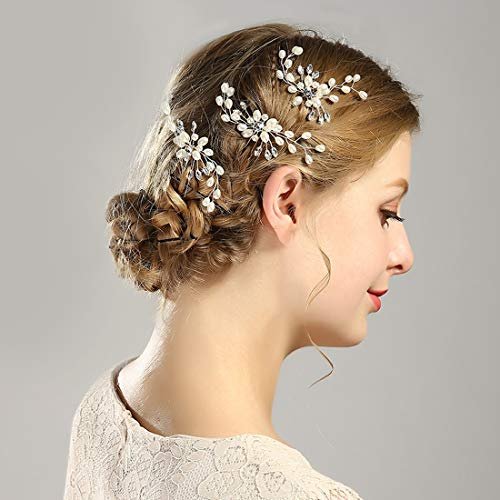 inSowni 30-Piece Silver Wedding Bridal Hair Side Combs & U-Shaped Hair Pins Set with Rhinestone Pearl Baby Breath White Flower Decorations Avelisse