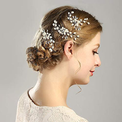 inSowni 30-Piece Silver Wedding Bridal Hair Side Combs & U-Shaped Hair Pins Set with Rhinestone Pearl Baby Breath White Flower Decorations Avelisse