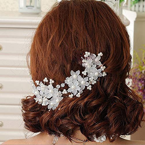 inSowni 30-Piece Silver Wedding Bridal Hair Side Combs & U-Shaped Hair Pins Set with Rhinestone Pearl Baby Breath White Flower Decorations Avelisse