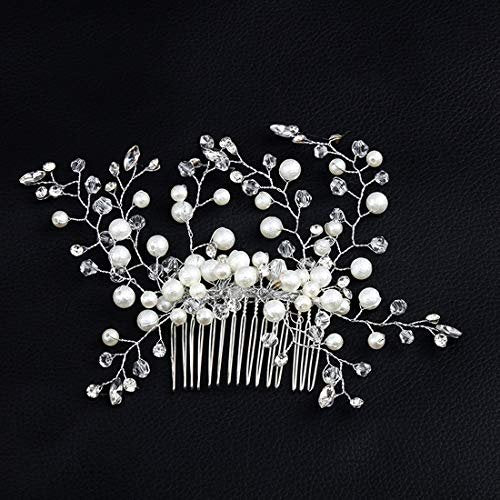 inSowni 30-Piece Silver Wedding Bridal Hair Side Combs & U-Shaped Hair Pins Set with Rhinestone Pearl Baby Breath White Flower Decorations Avelisse