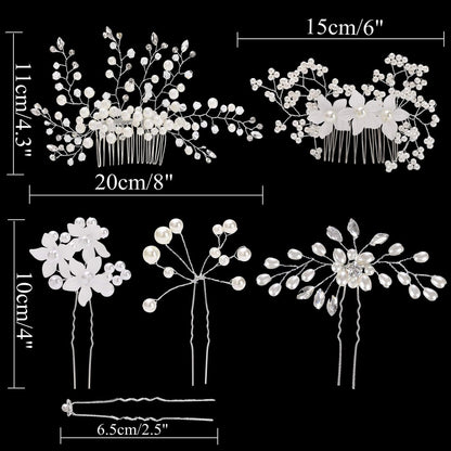 inSowni 30-Piece Silver Wedding Bridal Hair Side Combs & U-Shaped Hair Pins Set with Rhinestone Pearl Baby Breath White Flower Decorations Avelisse